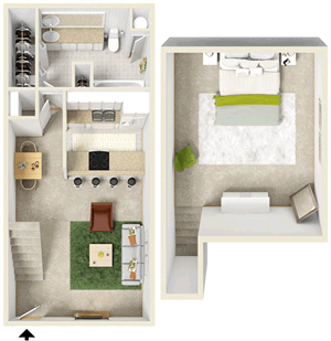 One Bed / One Bath / Loft - 690 Sq. Ft.*