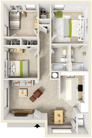 Three Bedroom / Two Bath - 1,015 Sq. Ft.*